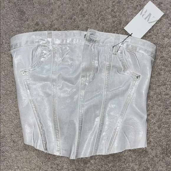 Zara Shiny Silver Denim Corset - Picture 1 of 2